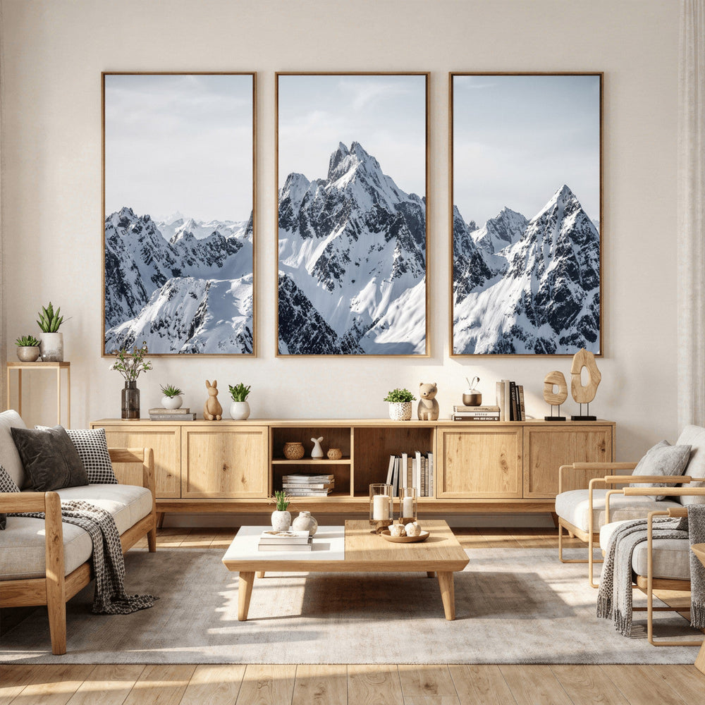Snowy Mountain Range Canvas Print, Alpine Peaks Landscape