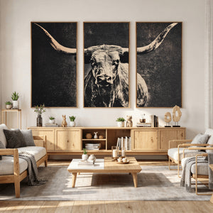 Vintage Texas Longhorn Bull Wall Art Canvas Print, Cow