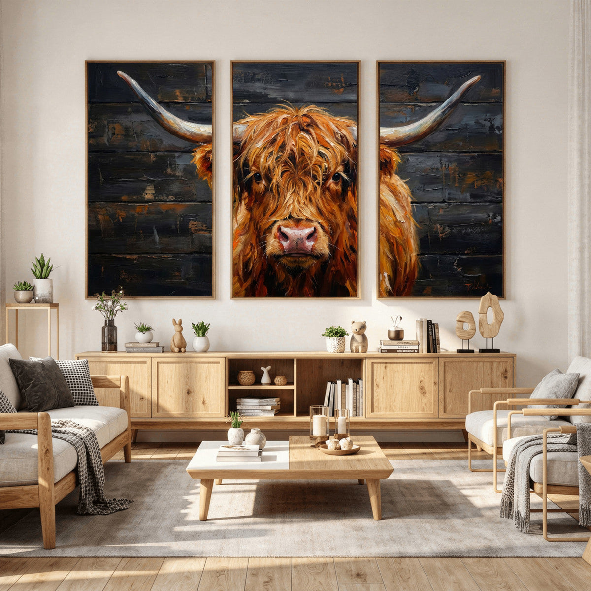 Highland Cow Wall Art Canvas Print, Rustic Farm Animal