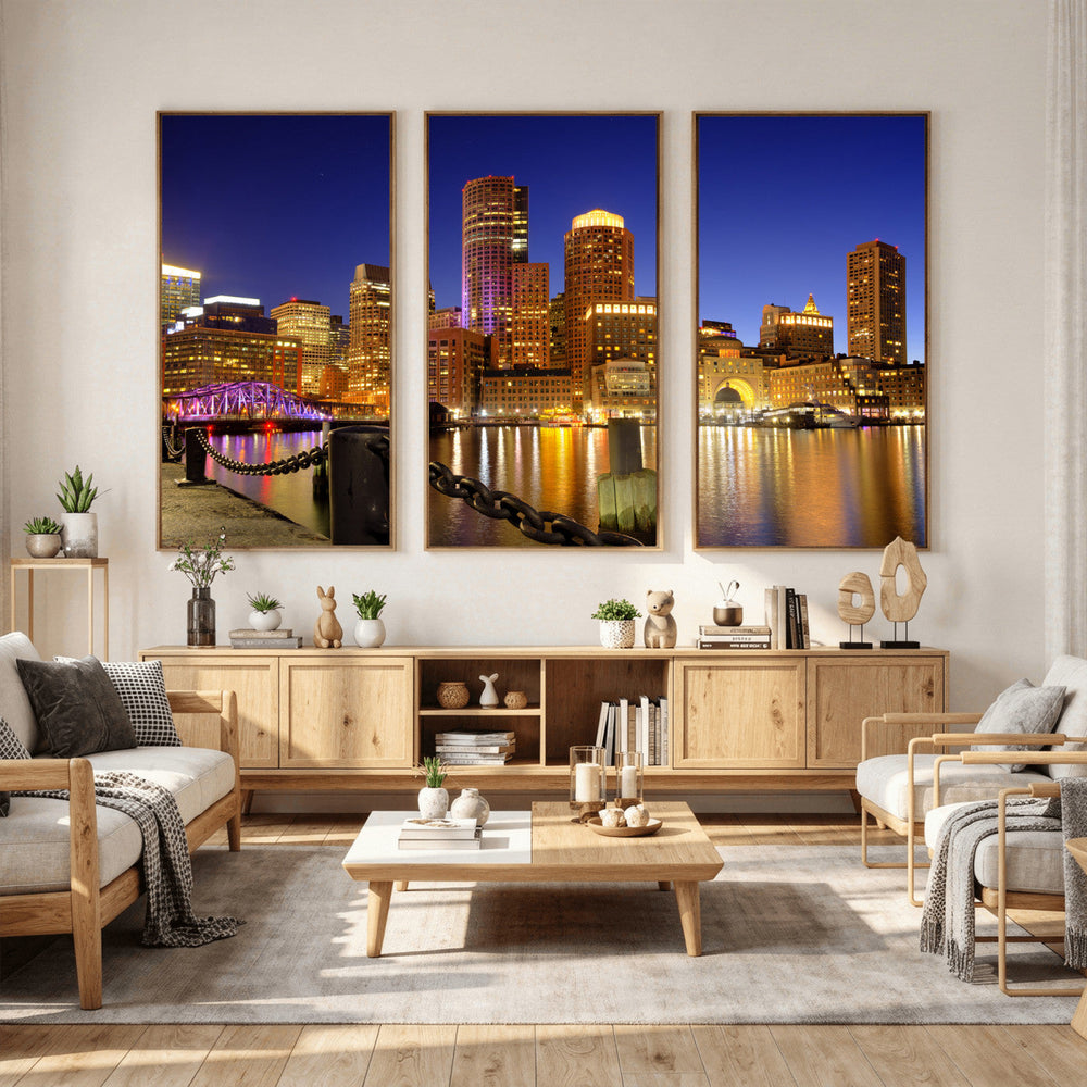 Boston Wall Art Canvas Print, Boston City Downtown Night