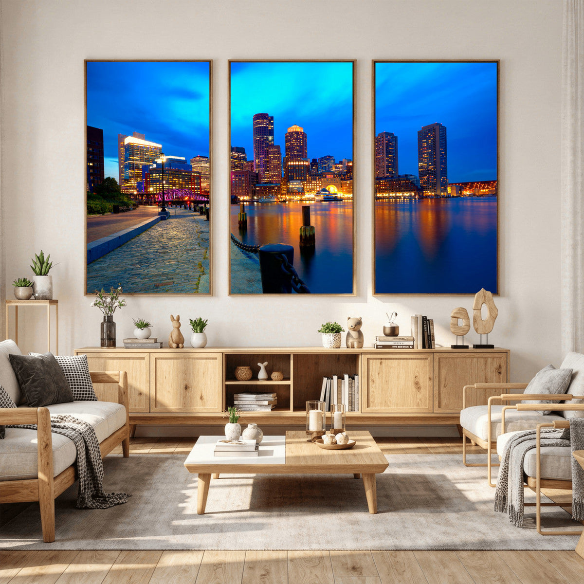 Boston Wall Art Canvas Print, Boston City Downtown Night