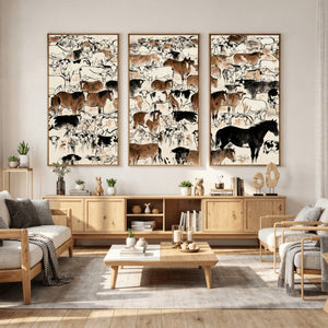 Farmhouse Animals Horse Longhorn Cow Wall Art Canvas Print -