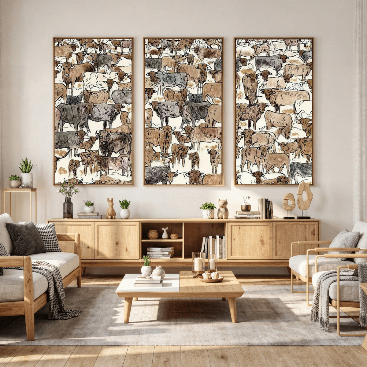 Abstract Longhorn Wall Art Canvas Print - Cow Animal Drawing