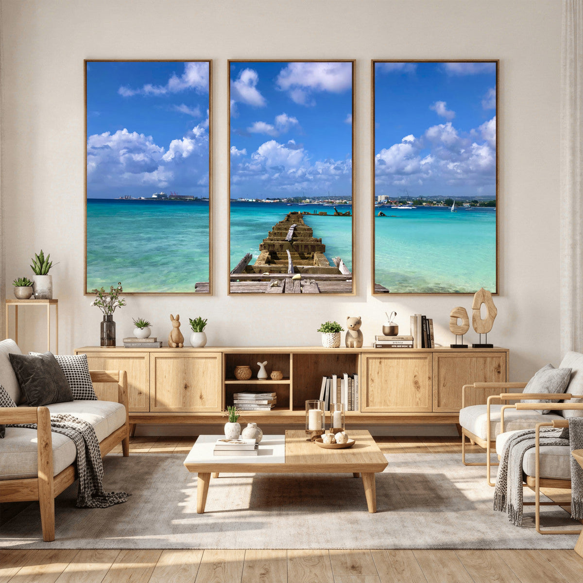 Caribbean Ocean Pier Seascape Wall Art Canvas Print,