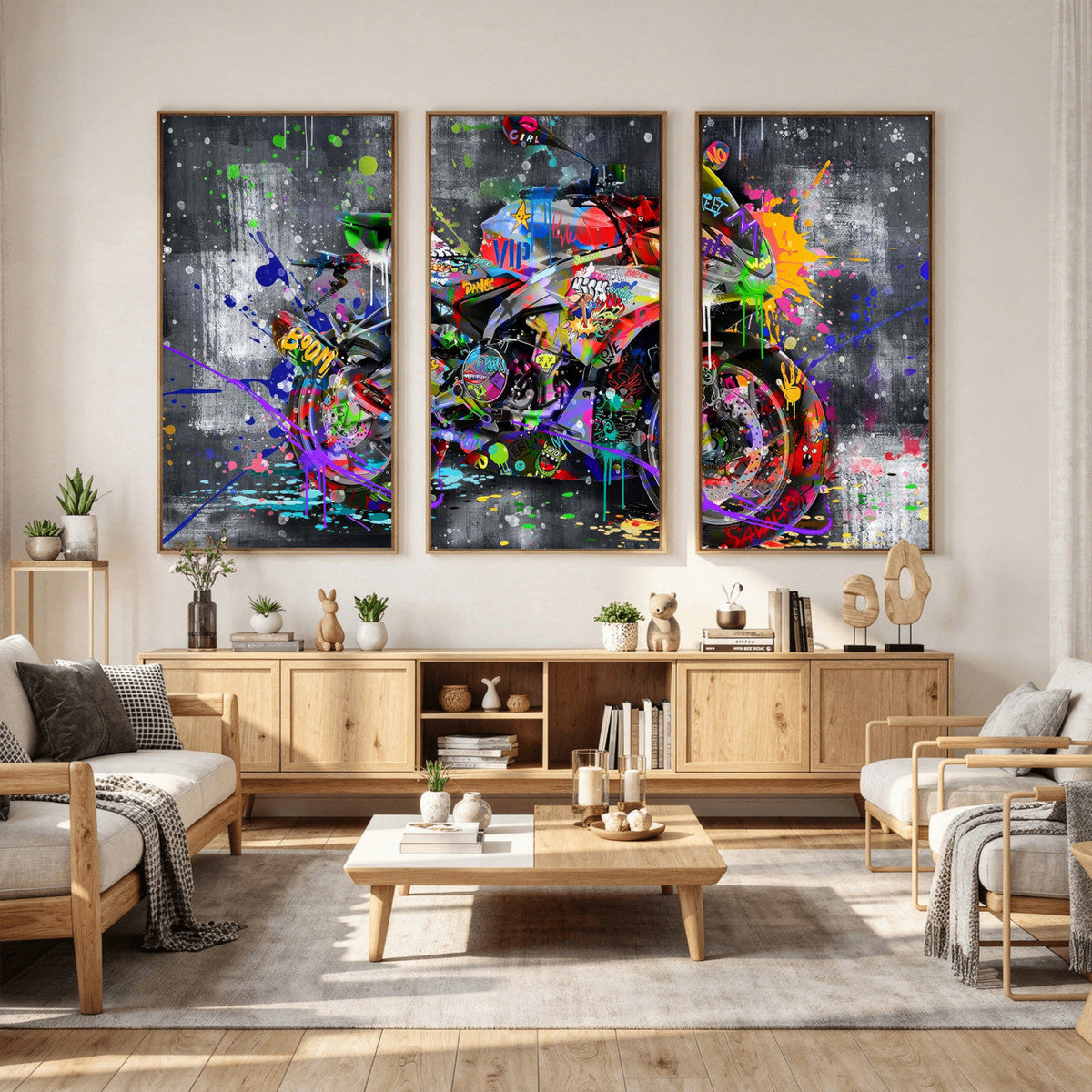 Graffiti Motorcycle Wall Art Canvas Print, Urban Street Art