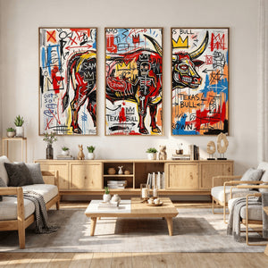 Texas Bull Wall Art Canvas Print, Abstract Graffiti Bull