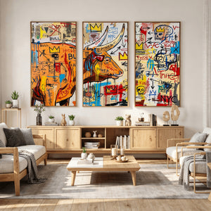 Basquiat Style Bull Graffiti Wall Art Canvas Print, Street