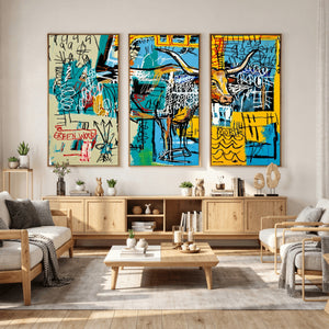 Basquiat Style Bird Bull Graffiti Wall Art Canvas Print,