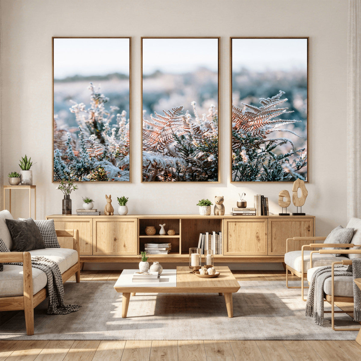 Frosted Fern Wall Art Canvas Print, Soft Winter Botanical
