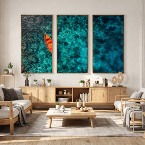 Turquoise Ocean Boat Wall Art Canvas Print