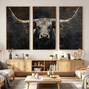 Rustic Longhorn Bull Wall Art Canvas Print – Vintage Western