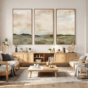 Muted Watercolor Hill Landscape Print — Beige Taupe Cloudy