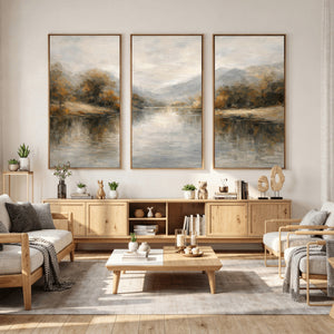 Neutral Abstract River Landscape Wall Art Canvas Print