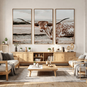 Texas Longhorn Bull Rustic Wall Art Canvas Print