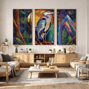 Colorful Heron Wall Art Canvas Print Tropical Bird Abstract