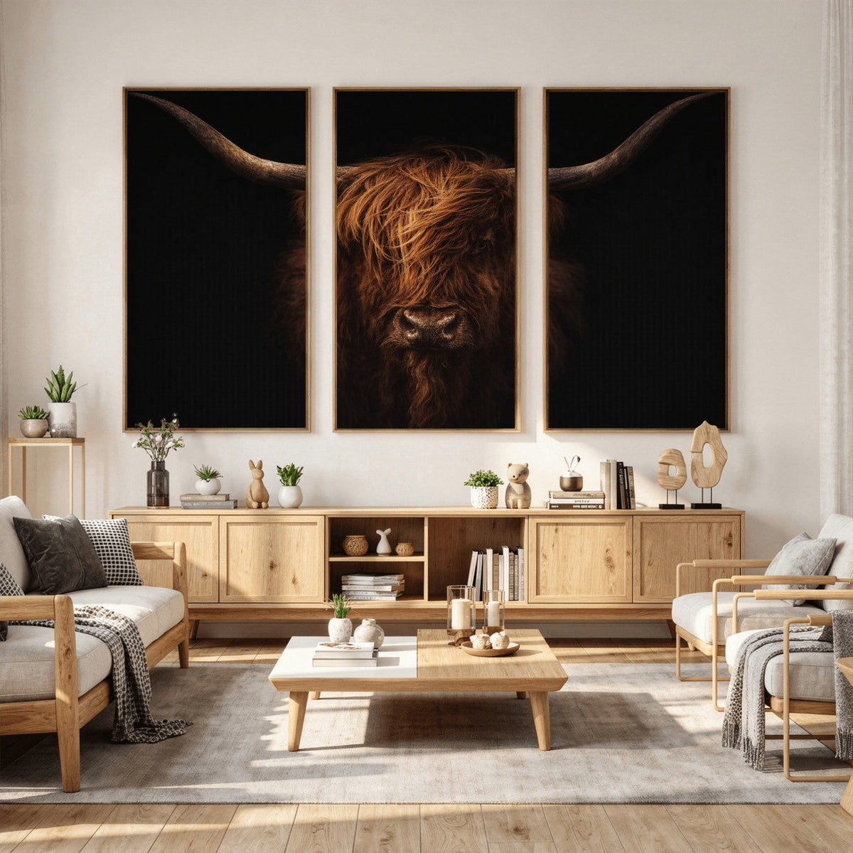 Highland Cow Wall Art Canvas Print – Moody Dark Rustic
