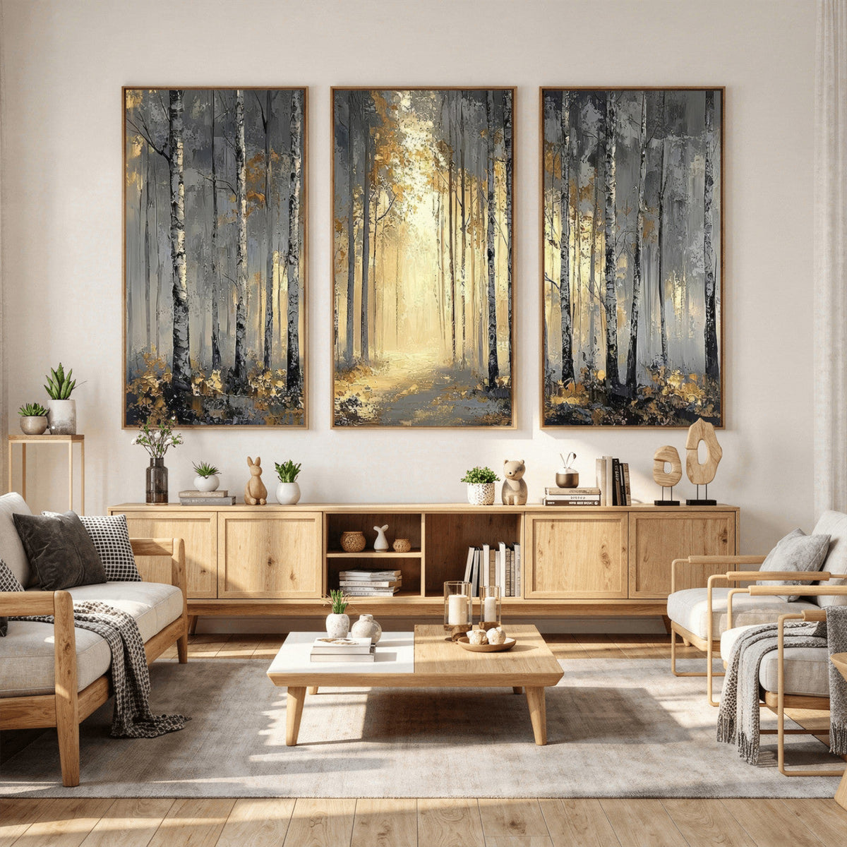 Abstract Birch Forest Wall Art Canvas Print – Modern Neutral