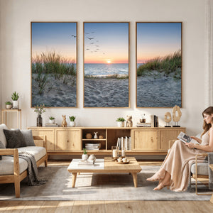 Sandy Dune Path Sunset Canvas Wall Art — Seagulls Beach