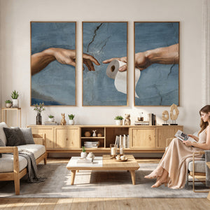 Funny Bathroom Canvas Wall Art, Michelangelo Creation of