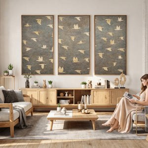 Flying Birds Canvas Wall Art, Vintage Bird Flock Pattern