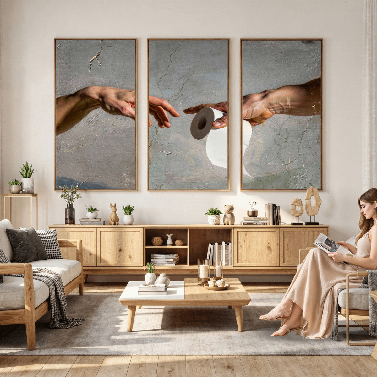 Funny Bathroom Wall Art Canvas, Creation of Toilet Paper