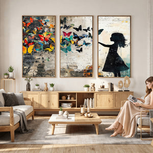 Banksy Butterfly Girl Wall Art Canvas Print, Framed Street
