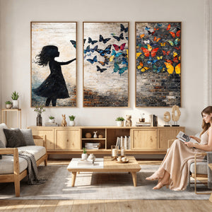 Banksy Butterfly Girl Wall Art Canvas Print, Framed Street
