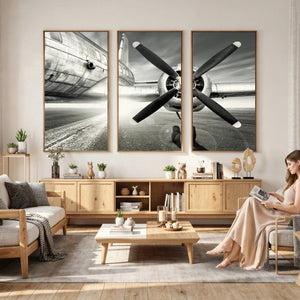 Vintage Airplane Wall Art Canvas Print, Black and White