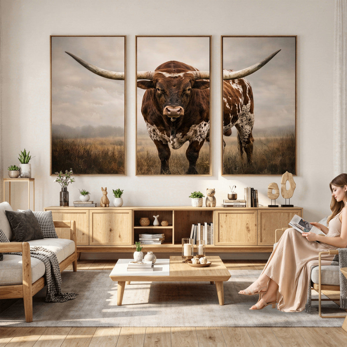 Texas Longhorn Canvas Wall Art Western Bull Desert Moody