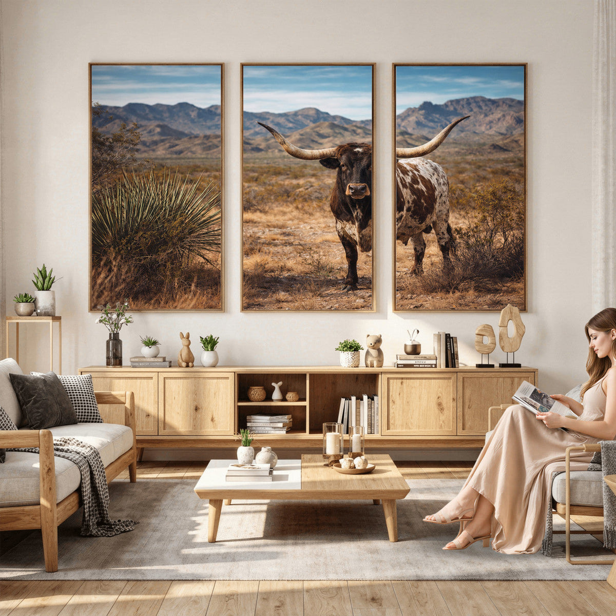Texas Longhorn Canvas Wall Art Western Bull Desert Moody