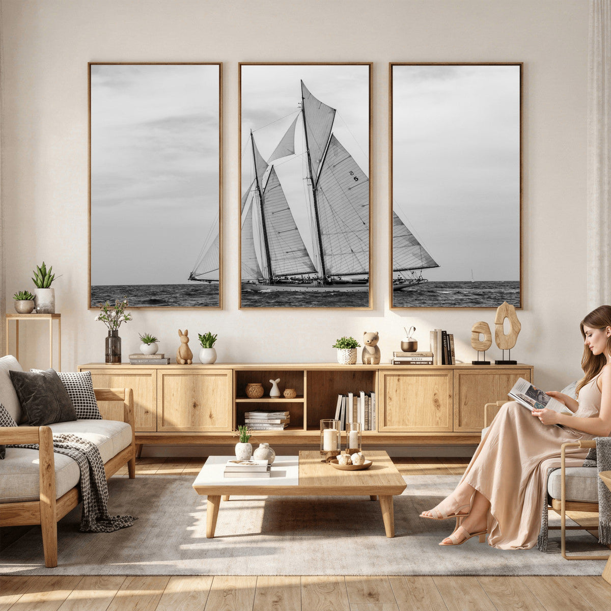 Vintage Sailboat Wall Art Canvas Print, Black and White