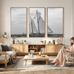 Vintage Sailboat Wall Art Canvas Print, Black and White