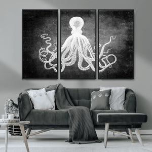 Black White Octopus Wall Art Canvas Print