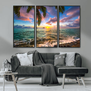 Framed Tropical Sunset Art Canvas Print