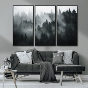 Foggy Forest Wall Art Canvas Print | 3 Panel Large Misty