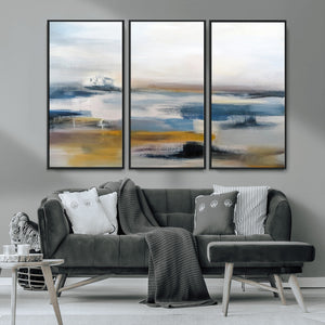 Abstract Landscape Wall Art Canvas | 3 Panel Modern Blue,