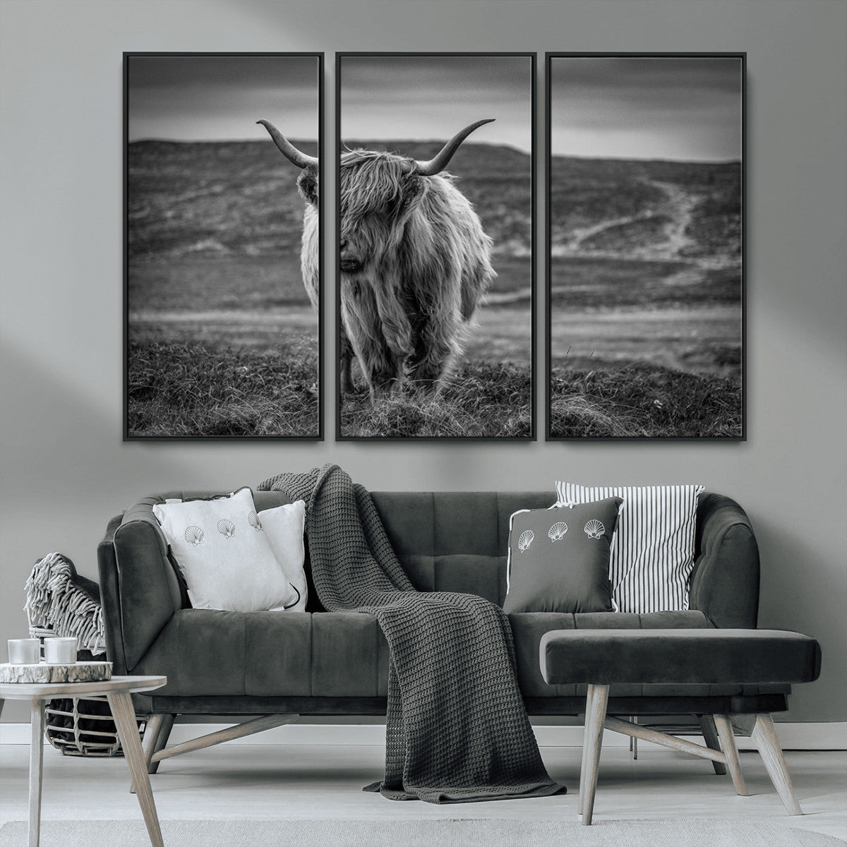 Fluffy Cattle Wall Art Print, Highland Cow Canvas, Framed