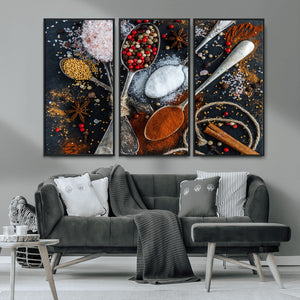 Spices and Seasonings Canvas Wall Art – Colorful Triptych