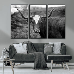 Western Home Wall Art Canvas Print, Framed Texas Longhorn