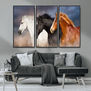 Animal Wall Art Three Horses Farmhouse Art Canvas, Framed