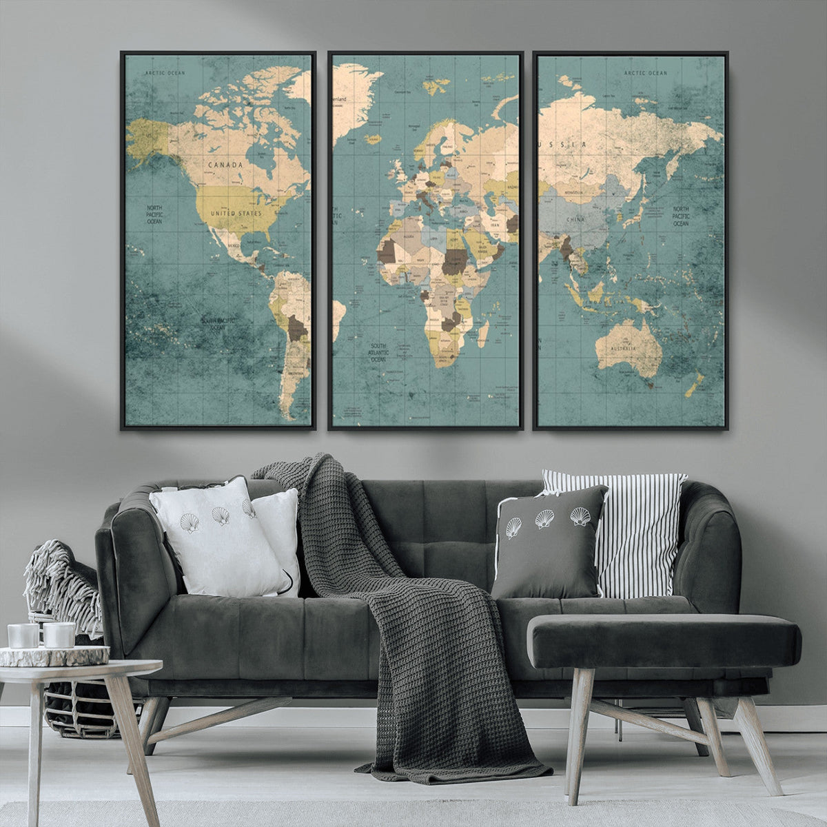 Classic World Map Canvas Print – Framed Vintage Map Wall