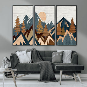 Abstract Wood Panel Effect Mountain Range Top Wall Art