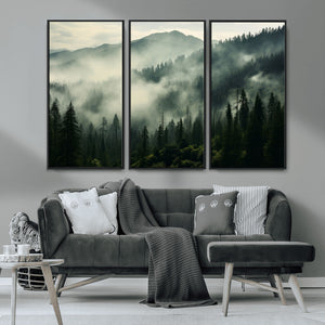 Captivating Misty Forest Wall Art Premium Canvas Print a