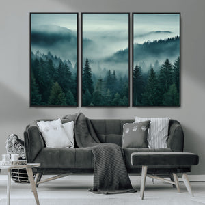 Captivating Misty Foggy Forest Wall Art Premium Canvas Print