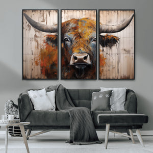Scottish Highland Cow Cattle Art Print on Wood Style