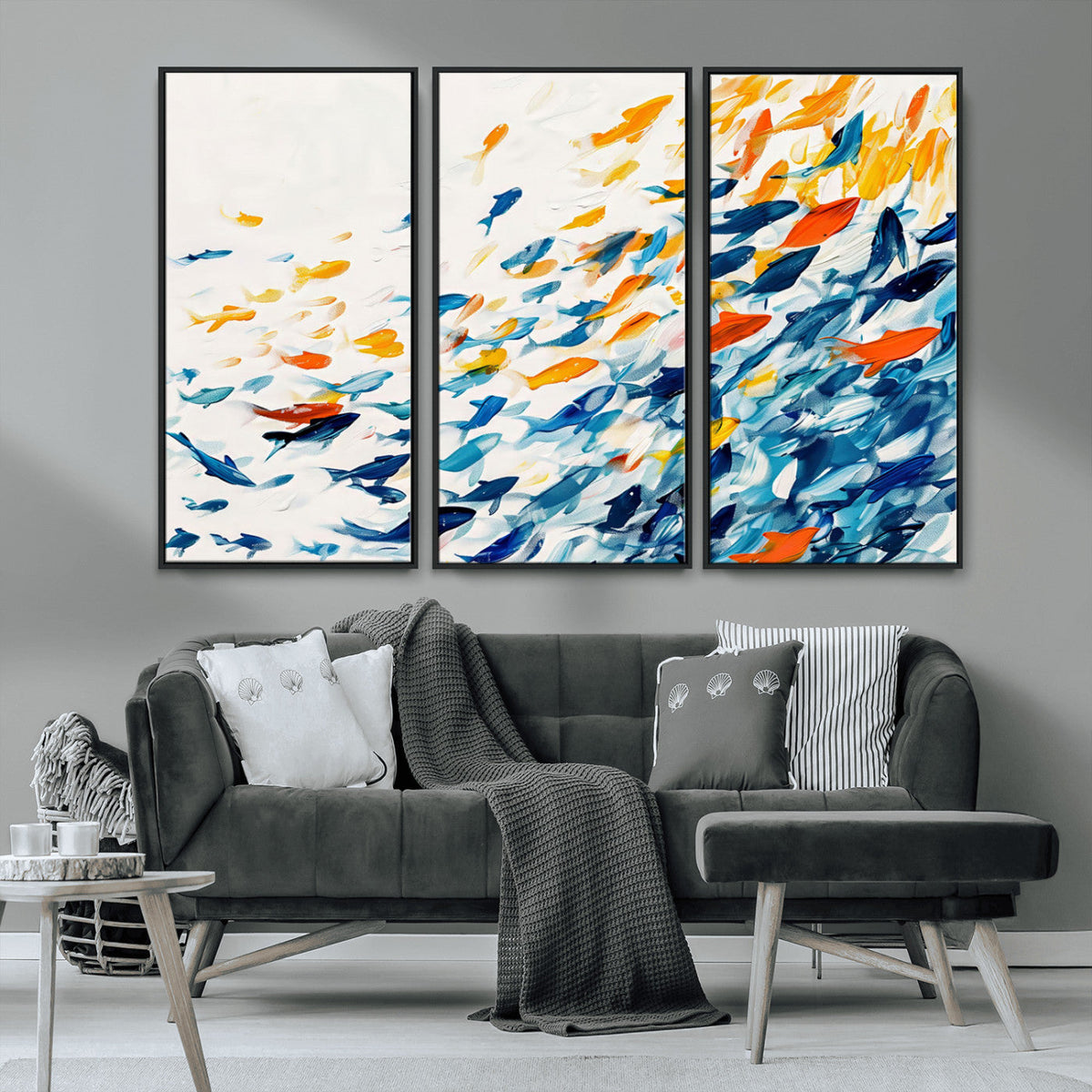 Abstract Fish Shoal Wall Art Canvas Print, Colorful Fish