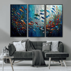 Modern Abstract Fish Shoal Wall Art Canvas Print, Colorful