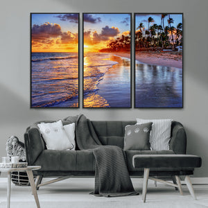 Serene Beach Sunset Wall Art Canvas- Coastal Seascape Print
