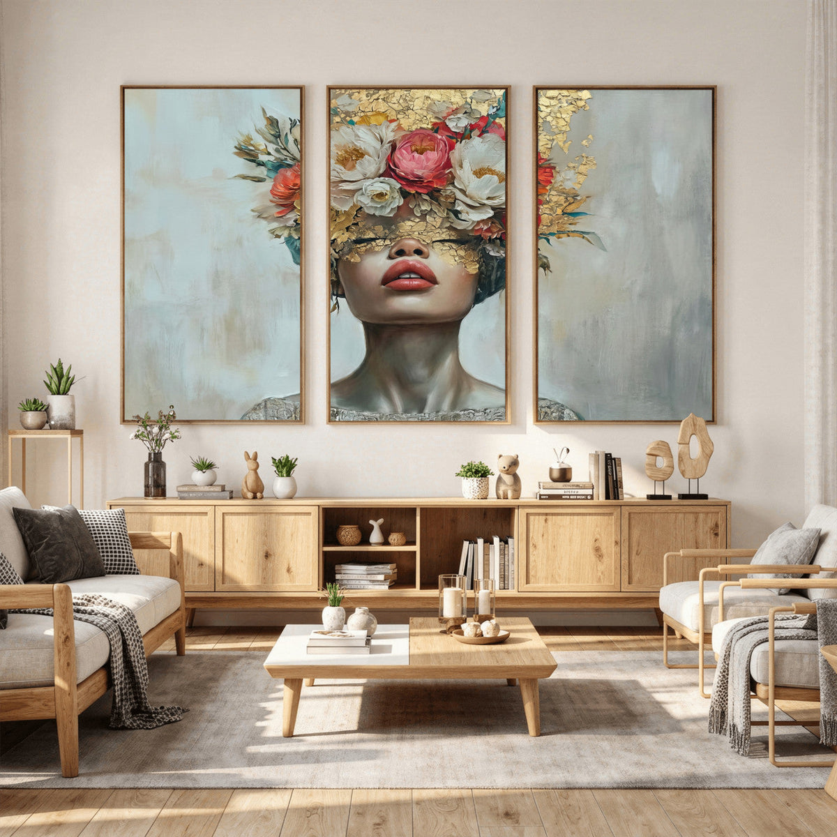 Golden Petal Wall Art Canvas Print - Silhouette Woman Wall