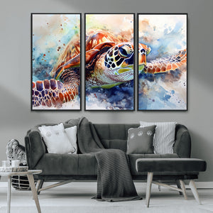 Watercolor Sea Turtle Wall Art Canvas Print - Vibrant Ocean